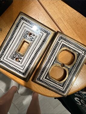 Anthropologie Black, White & Gold Decorative Switch Plate and Outlet Cover
